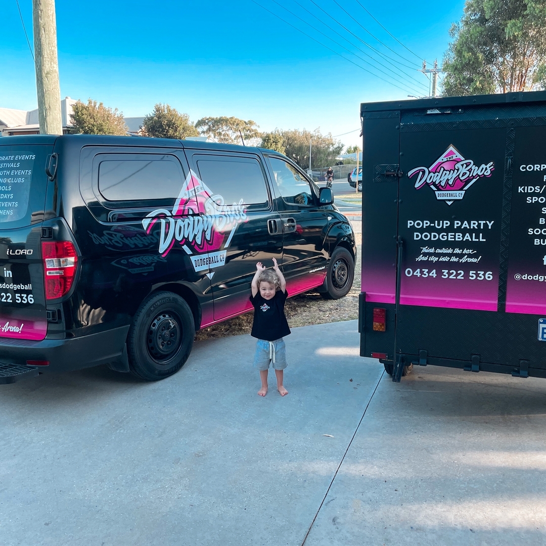 Dodgy Bros pop-up party dodgeball van — authentic brand asset used in creative