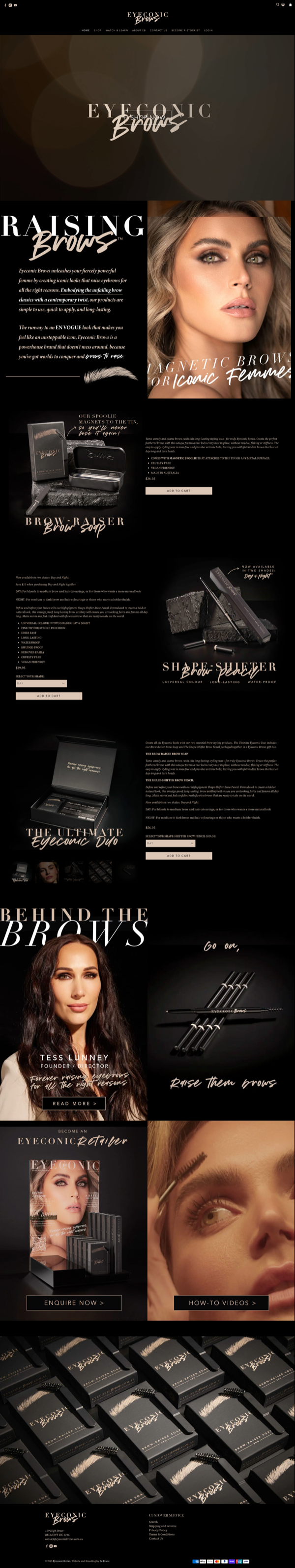 Eyeconic Brows homepage — full mobile page render