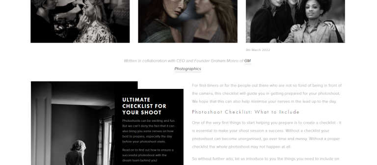 GM Photographics — sample onsite blog post Ultimate Checklist for Your Shoot