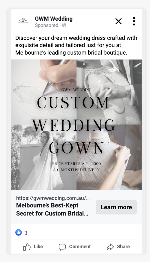 GWM Weddings — Custom Wedding Gown split creative
