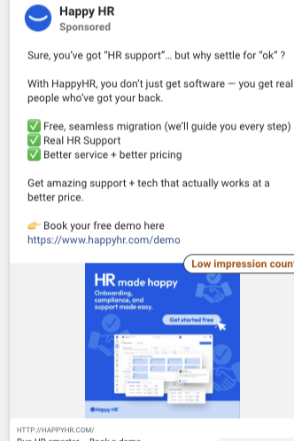 Happy HR — Meta in-feed preview, support angle