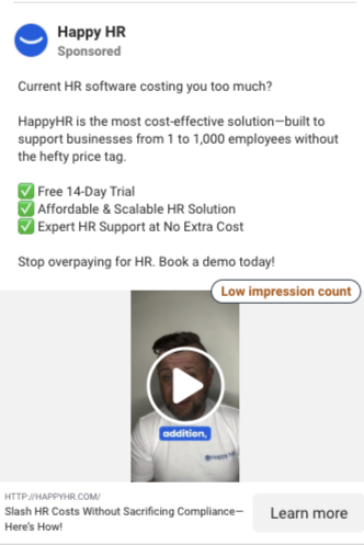 Happy HR — Meta in-feed preview, cost angle video