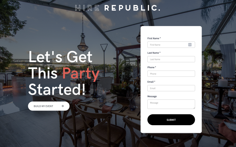 Hire Republic landing page — Let's Get This Party Started