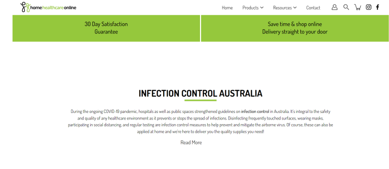 Home Healthcare Online — Infection Control Australia landing page
