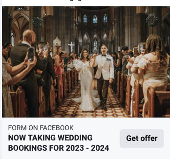 Later Story Meta ad creative — Now taking wedding bookings for 2023 - 2024