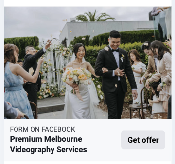Later Story Meta ad creative — Premium Melbourne Videography Services, bride and groom photo