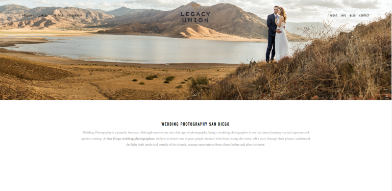 Legacy Union rebuilt Wedding Photography San Diego landing page