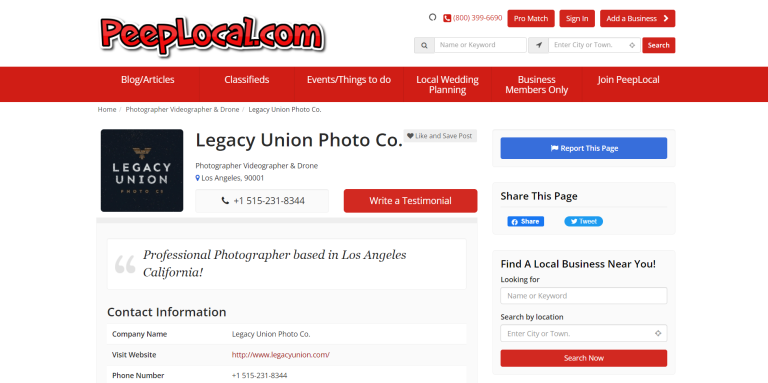 Legacy Union foundation link — PeepLocal directory citation for Legacy Union Photo Co Los Angeles