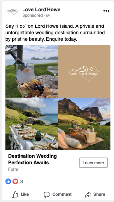 Love Lord Howe Meta ad — island landscape and picnic setting 4-image grid