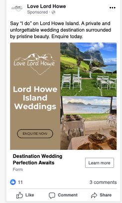 Love Lord Howe Meta ad — Lord Howe Island Weddings, destination wedding perfection awaits