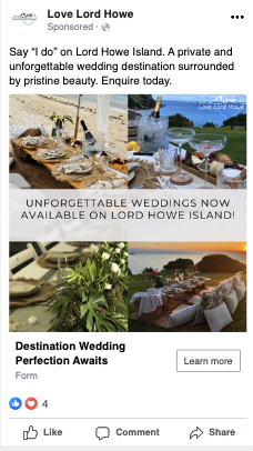 Love Lord Howe Meta ad — Unforgettable Weddings Now Available on Lord Howe Island collage