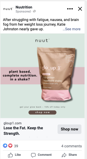 Nuut — plant based complete nutrition shake ad