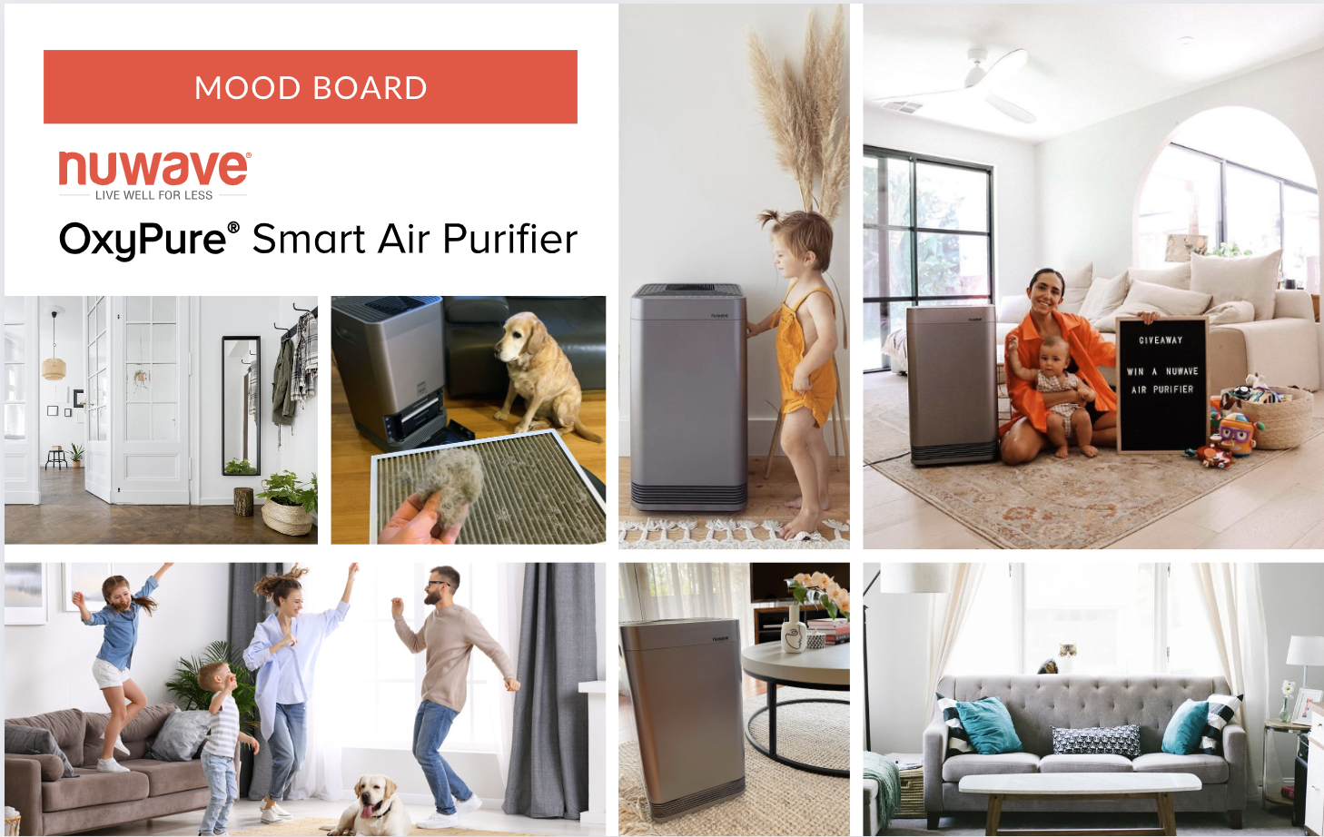 NuWave OxyPure mood board — lifestyle imagery, in-home product shots