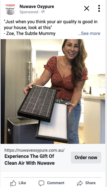 NuWave OxyPure — Zoe The Subtle Mummy testimonial ad creative