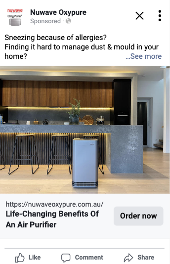 NuWave OxyPure — kitchen lifestyle creative with allergies hook