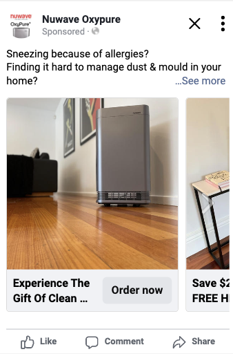 NuWave OxyPure — carousel ad with offer and product shot