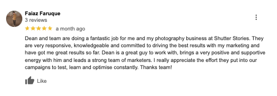 Faiaz Faruque 5-star Google review for Results Media