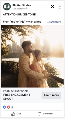 Shutter Stories Facebook ad — skyline engagement shoot creative