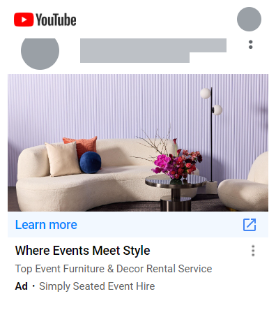 Simply Seated YouTube / display ad preview — 'Where Events Meet Style'