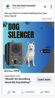 The Anti Bark Zone — dog silencer product showcase creative