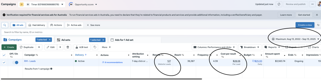 Timar Agency — performance strip view