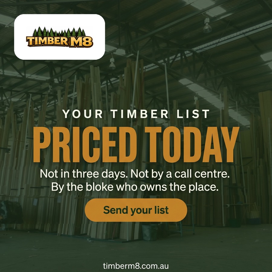 Timber M8 Facebook ad - your timber list priced today