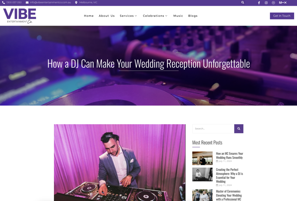 Vibe Entertainment blog post — How a DJ Can Make Your Wedding Reception Unforgettable